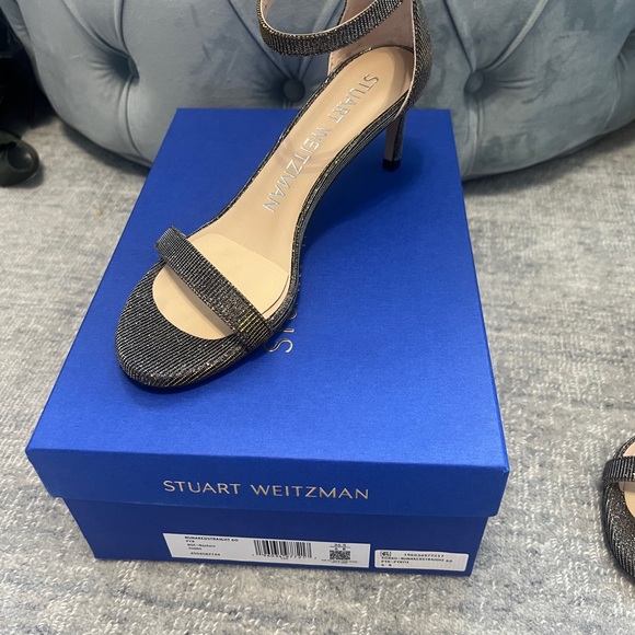 Stuart Weitzman 60 straight heel sandal in Pyrite metallic sparkle size 6B - Picture 5 of 12
